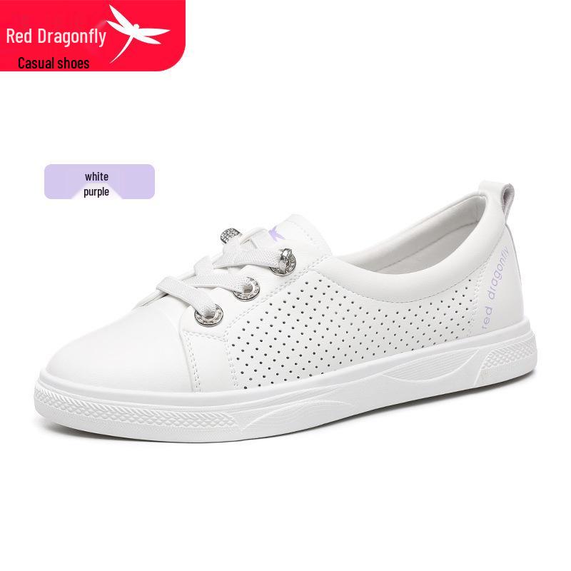 Red Dragonfly Women s White Slip-On Breathable Casual Shoes – Versatile Hollow Design, Flat Bottom. 35