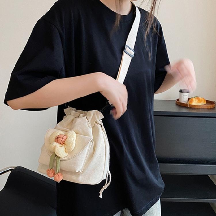 Women's Adjustable Drawstring Bucket Bag Nylon Shoulder Bags for Work and Travel