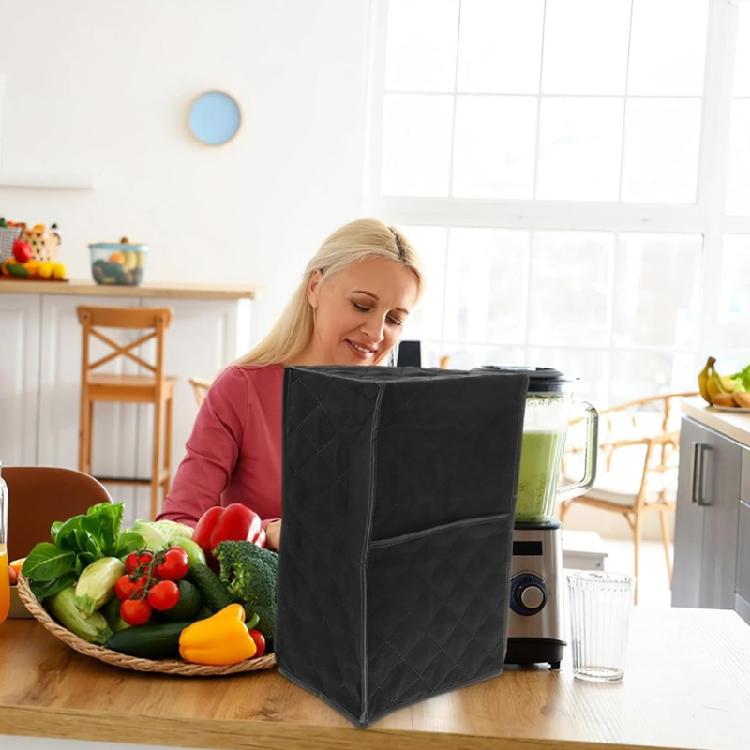Blender Juicer Dust Cover With Soundproof Design Practical Storage Pocket Black Quilted Fabric Kitchen Appliance Cover
