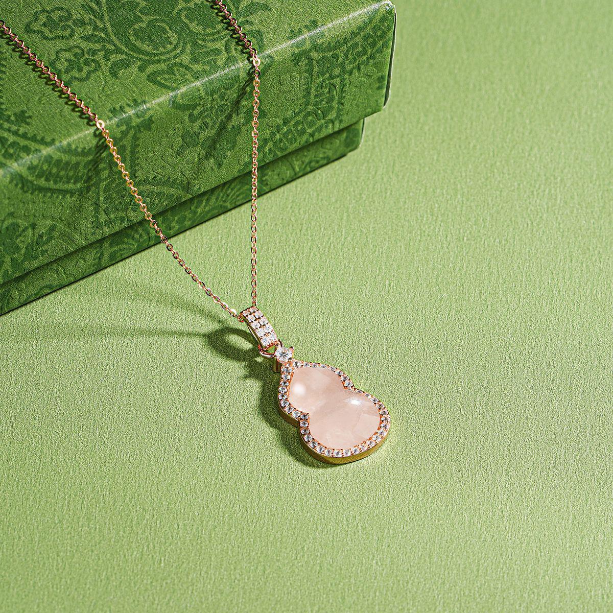 Tichiya Pink Crystal Gourd Necklace for Women - S925 Sterling Silver, Luxurious Trendy Clavicle Chain S925 Silver