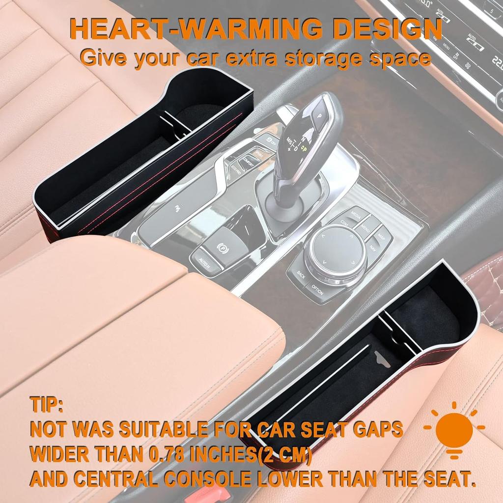Car Seat Gap Filler Organizer, 2 Pack Multifunctional Car Seat Organizer, Auto Console Side Storage Box with Cup Holders 2 Seat Hooks for Drink, Car