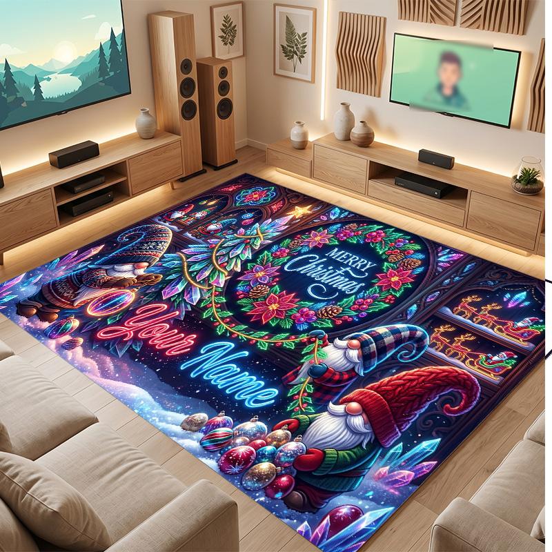 Christmas Theme Soft Crystal Velvet Rug Custom Name & Text Print Non Slip Floor Rug for Bedroom Living Room