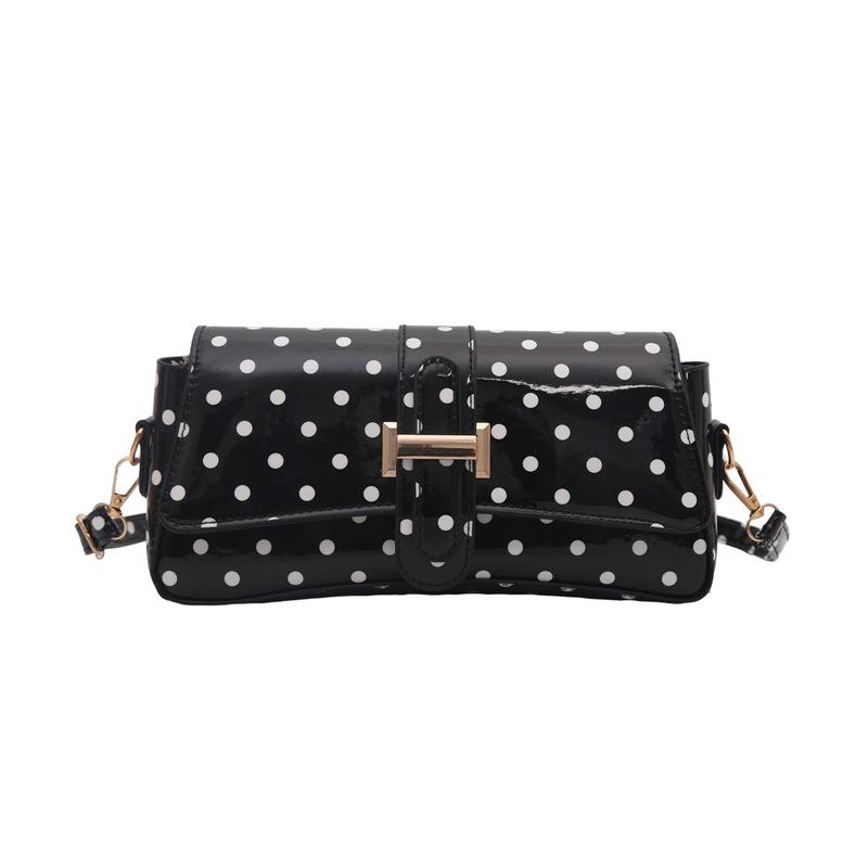 French Retro Polka Dot Underarm Bag Women Versatile Shiny Small Shoulder Baguette Bag