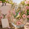 Lidless Tea Cup Hummingbird Morning Glass Cup, 18oz Floral Garden for Hot And Cold Drink Coffee Juice Wine, Hand Painted Art Decor Gift Mom Durable