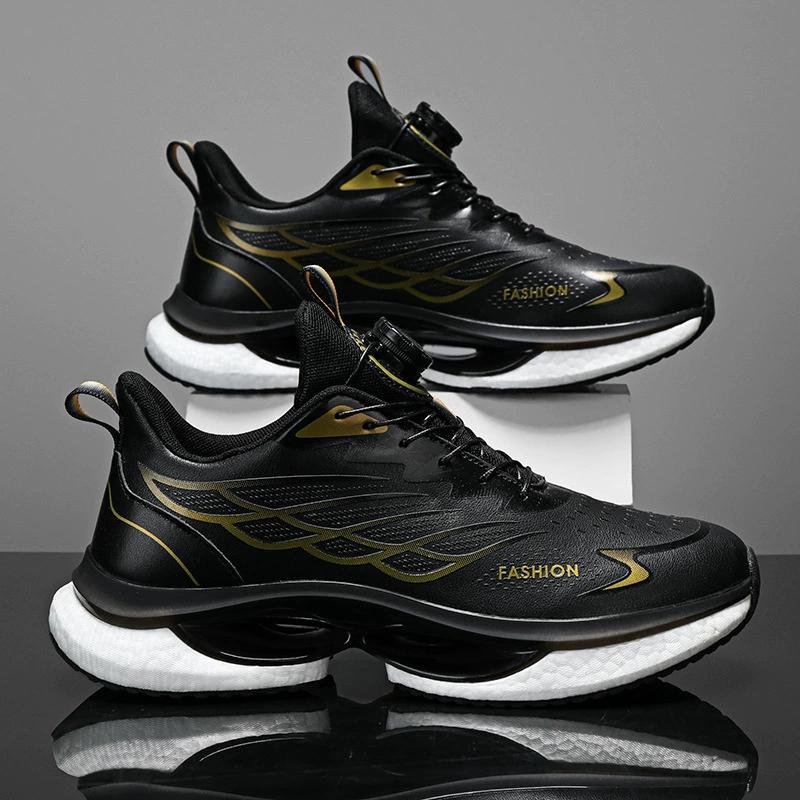 Men's Rotating Button Running Sports Shoes, Men's Breathable Thick Soled Cushioned Running Shoes