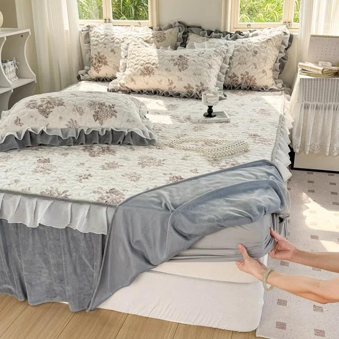 

Winter milk fleece bed skirt single piece thickened mattress cover fleece non-slip bed skirt, no pillowcase 120x200cm 1pcs