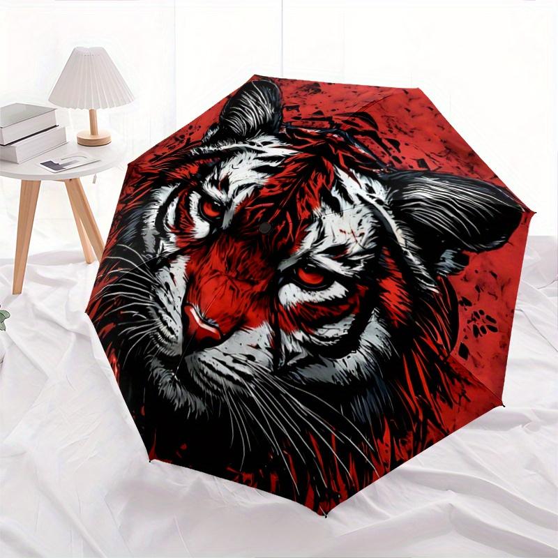 

1pc Red and Black Tiger Automatic Opening and Closing Folding - A Good Choice for Gifts, Fashionable and Convenient Umbrella With Cute Cartoon Charact