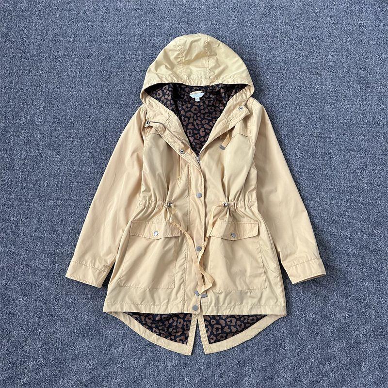 

European and American-Style Mid-Length Hoodie Slimming Easiest for Match Spring and Autumn Trench Coat Flawed Yellow Dovetail Tight Coat L