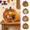 Spooky Cute Halloween Figurines Ghost Pumpkin Tabletop Sign, Wooden House with Mini Decorative Holiday Shelf Accents Scene, Fall Harvest Desktop