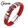 Men's European/American Cowhide Woven Bracelet with Stainless Steel Skull