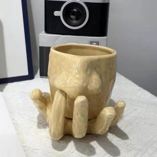 410ml Ceramic Mug Set with Cup Holders Funny Nose-Picking Design Tea Coffee Cup Home Kitchen Drinkware