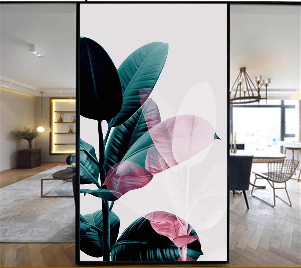 

No Glue Decorative Windows Film Privacy Plant Leaves Stained Glass Window Stickers Static Cling Window Cling Window Tint 16 (as the picture,40x60cm WxH)