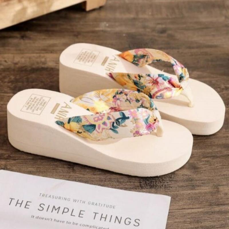 New Arrivals Open Run Women Flower Design Eva Height Increasing Platform Slipper