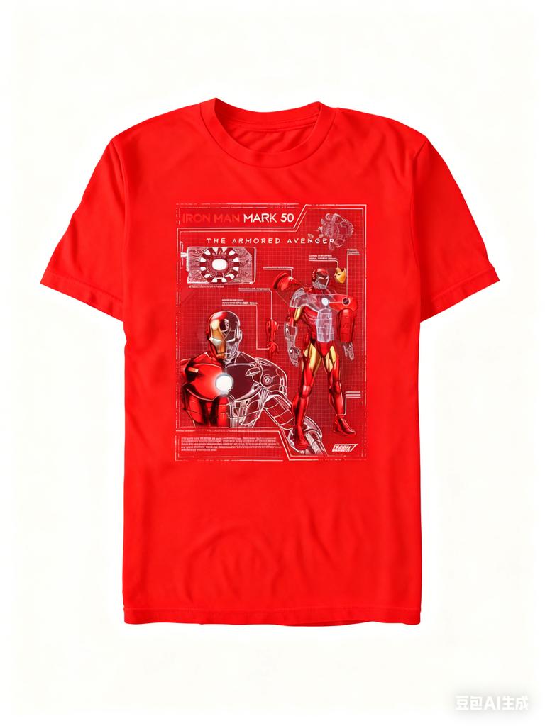 Genuine 2026 New Iron Man Construction Map Parts Printed Large Size Women's Fashion Short Sleeve Loose Sports T-Shirt