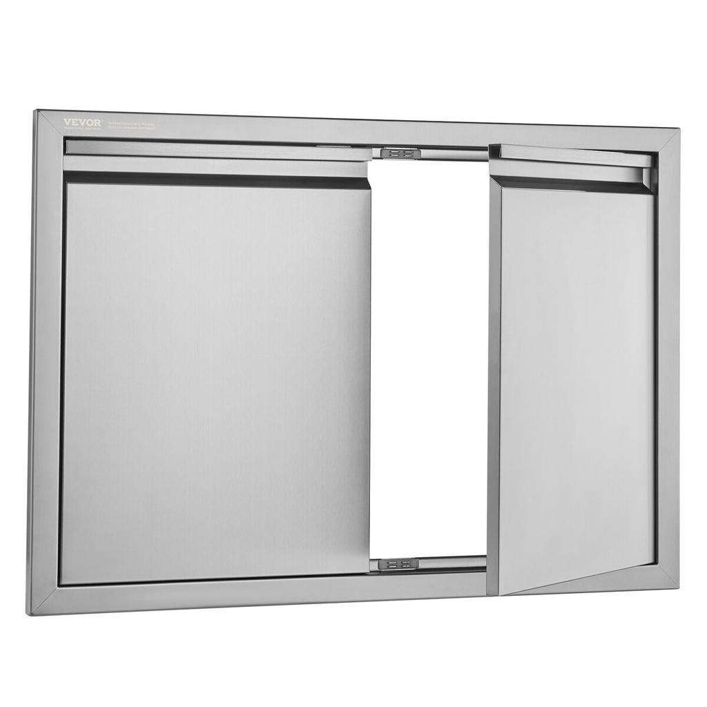 BBQ Access Door, 762x532 Mm Double Outdoor Kitchen Door, Stainless Steel Flush Mount Door, Wall Vertical Door with Recessed Handles , for BBQ Island,
