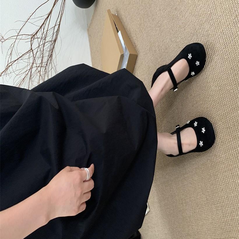French Rhinestone Flower Mary Jane 2025 Small Square Head Light Mouth Single Shoes Women's Word with Silver Mary Jane Shoes