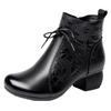 Retro Leather Single Boots for Women's Autumn and Winter New Medium Thick Heel Round Head Non-slip Martin Boots Embossed Warm Short Boots for Women