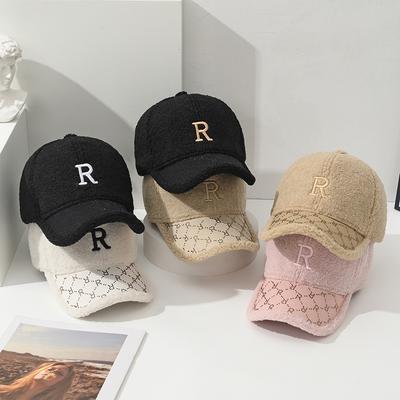 Casquette de baseball décorative en fourrure de mouton pour l'automne et l'hiver, avec lettres en peluche, plus polaire, épaississement et chaleur, convient pour un chapeau de baseball quotidien, chapeau de soleil