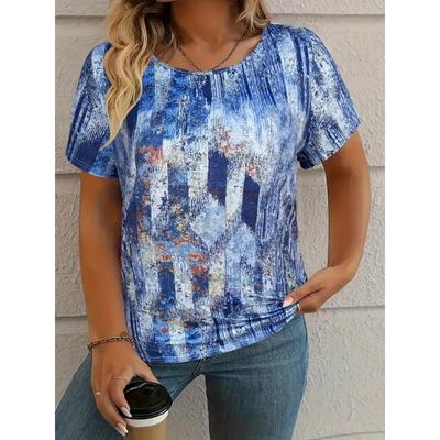 T-shirt Classica Estiva da Donna Girocollo Manica Corta Top Stampa a Quadri Magliette da Esterno Abbigliamento Casual Oversize