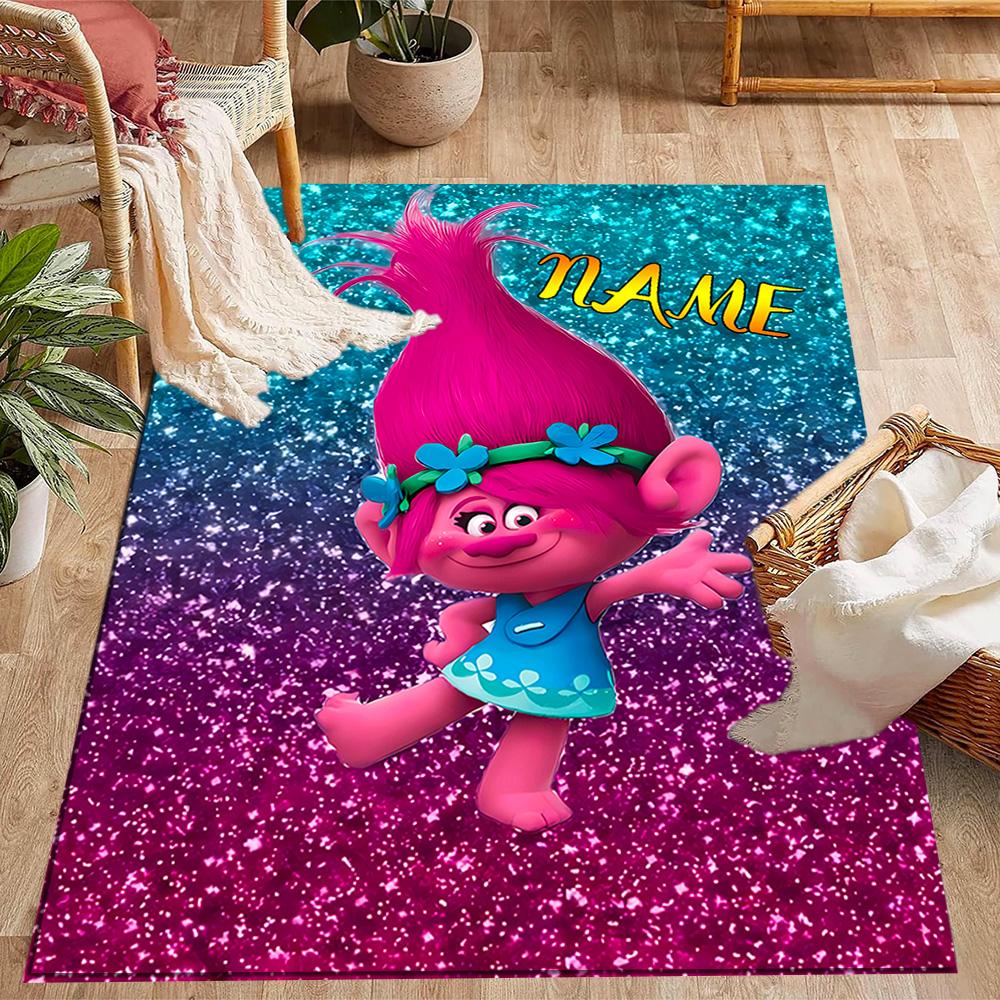 Trolls World Tour Celebration Customize Your Name Carpet Perfect for Study Room Outdoor Dining Room Playrooms Anti-slip Rug Office Home Decor