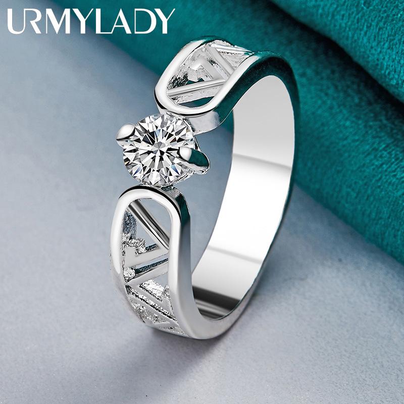 925 Sterling Silver Hollow V Zircon 7 8 9 10 Ring For Women Fashion Jewelry