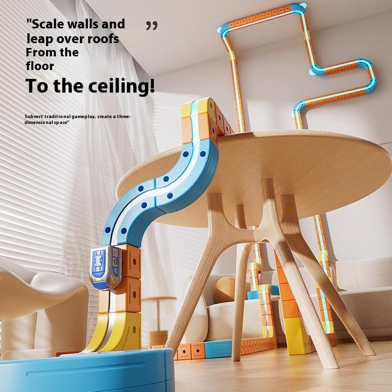 Electric Puzzle Magnetic Track Train Kids Cube Montessori Toy Construction Tracks Brain Development Learn Set DIY for Kid Friendly Entertaining Fun