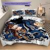 3pcs Blue Dragon Vs Tiger Bedding Set - Includes Quilt Cover and Pillowcases, Suitable for All Seasons, Machine Washable - Ideal Gift for Family