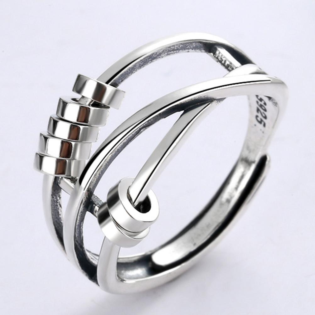 Fidget Anxiety Ring 925 Sterling Silver Bead Ring Stress Relieving Fidget Peace Rings for Anxiety Transfer Bead Open