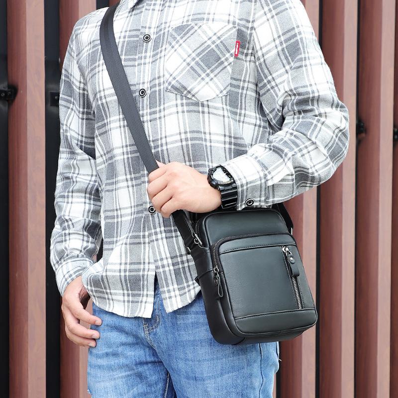 New Men's Compact and Lightweight Crossbody Bag, Leather Men's Bag, Casual Cowhide Shoulder Bag
