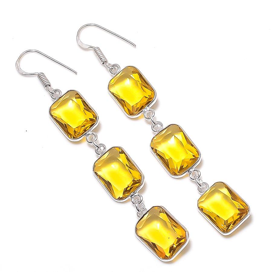 

Natural Citrine Gemstone Handmade 925 Sterling Silver Jewelry Earring 3.03 y2b70