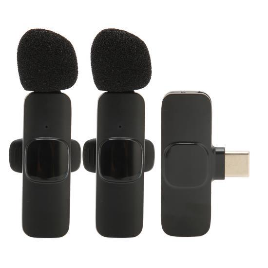 Wireless Lavalier Microphone 1 for 2 Lavalier Lapel Mic Supports Recording While Charging for Live Stream Interview