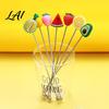 Fruit Powder Mixer Cocktail Stir Stick Stainless Steel Mixing with Durian Pineapple Strawberry Ball Watermelon Rubber Top Decor Drink Stirrer