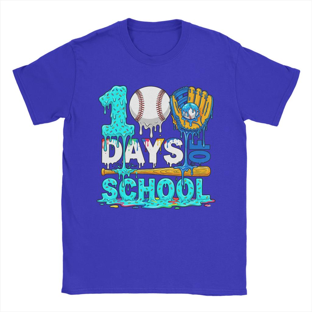 Unisex 100 Days of School Baseball Ice Cream Drip Player T Shirts  Cotton Clothing Novelty Short Sleeve Tee Shirt Party TShirts