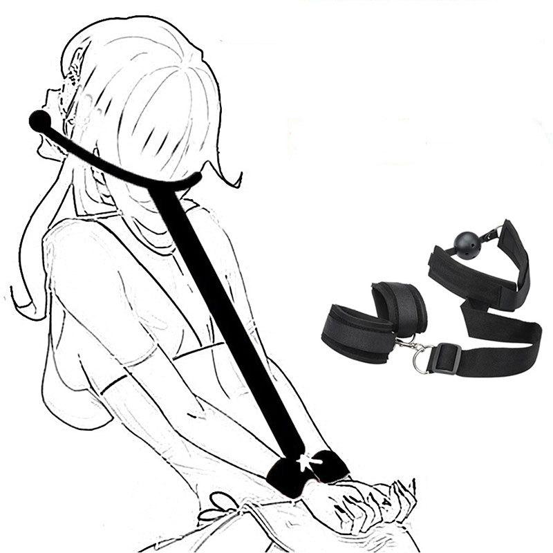 Adult Sm Erotic Products Back Handcuffs Gag Neck Cuffs Upper Body Bondage Straps Couples Sex Alternative Flirting Auxiliary Toys