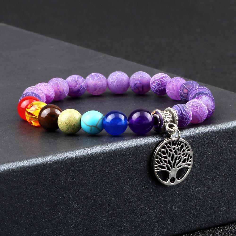 European & American Cross-Border E-commerce Creative 8mm Bead Bracelet with Volcanic Lava & Wooden Beads featuring an Alloy Tree of Life Pendant.