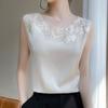 Silk Breathable Lace Camisole Loose Satin Suit Sleeveless Top Without Collar Splicing Vest