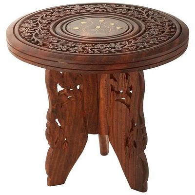 Table ronde en bois avec tabouret pliant à 3 pieds, table centrale de 22,86 cm pour salon, table basse pliante en bois