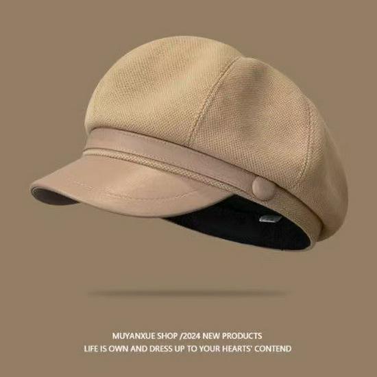 2024 Spring Women's Woolen Beret: Trendy Octagonal Hat, Slimming Artist Flat Cap