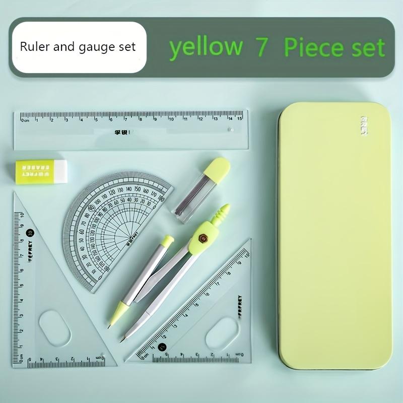 7Pcs/Set Compass And Ruler Sets Triangle Ruler Protractor Rubber Student Exam Specific Ruler Box Set Ruler Set School Starts New