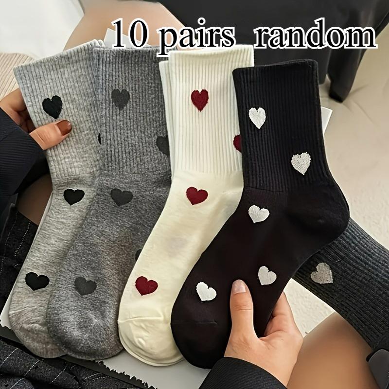 5/10 Pairs of Comfortable Mid-calf Women's Socks, Heart-shaped Patterns, All-season Socks, Binoculars, Versatile Women's Socks