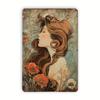 Vintage Long-Haired Lady Metal Tin Sign, Art Nouveau Floral Design, Iron Foil Engraving Wall Decor, Ideal for Garden, Restaurant