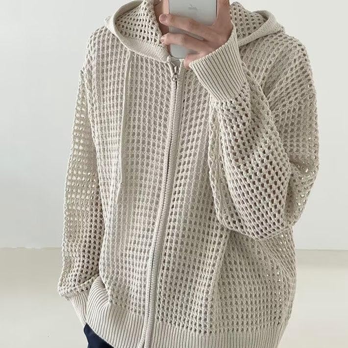 Stylish Mesh Hoodie for Men and Korean Korean 7987294 [LTG] See-Through Women, Zip-Up, Style, Wave, (JP, Alphabet, XL, Ivory)