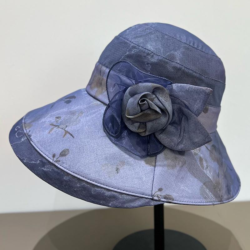 

Elegant Wide-Brimmed Sunhat for Women Spring Summer Fisherman Hat with Bow 2026 New Fashionable Floppy Outdoor Protection 56-58cm темно-синього кольору