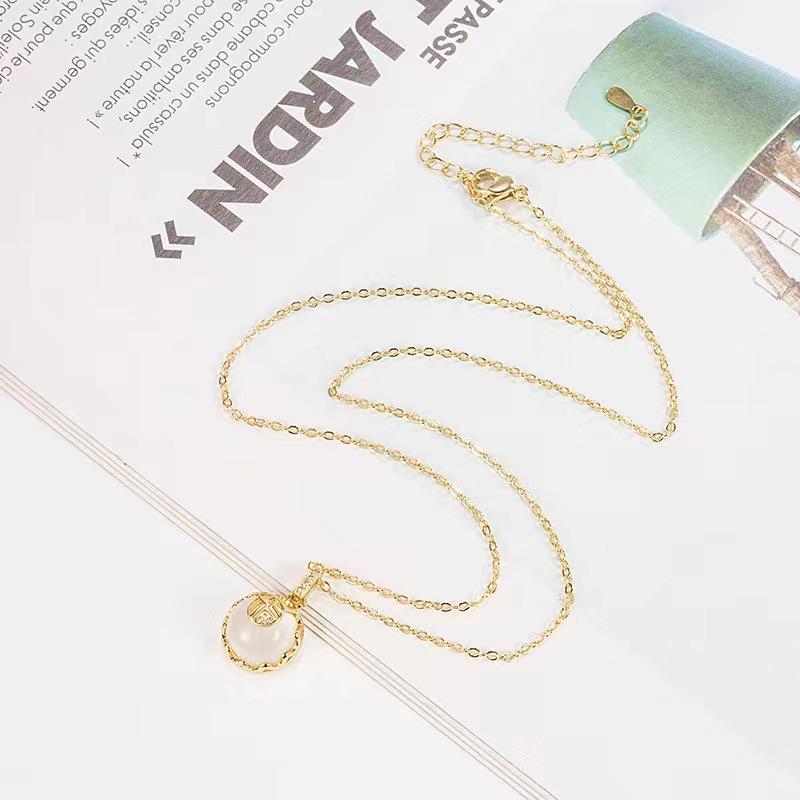Fu Character Chalcedony Necklace - Women's Trendy, Simple Chinese Style Pendant with Versatile Fashionable Clavicle Chain