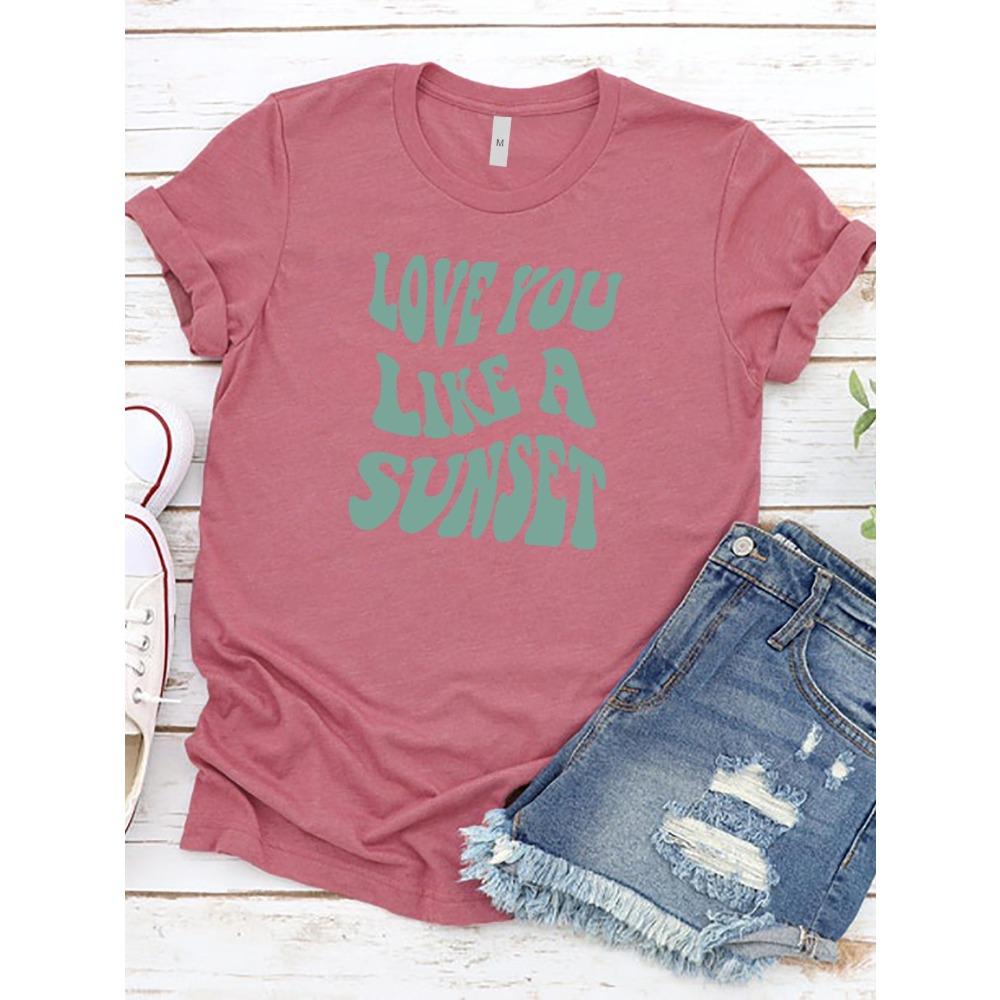 Women'S Top Crew Neck Letter Print Short Sleeve T-Shirt