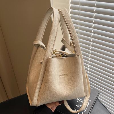 Fashion Niche Design Portable Vegetable Basket Bucket Bag Women's Casual Lychee Pattern Single Shoulder Child and Mother Bag
