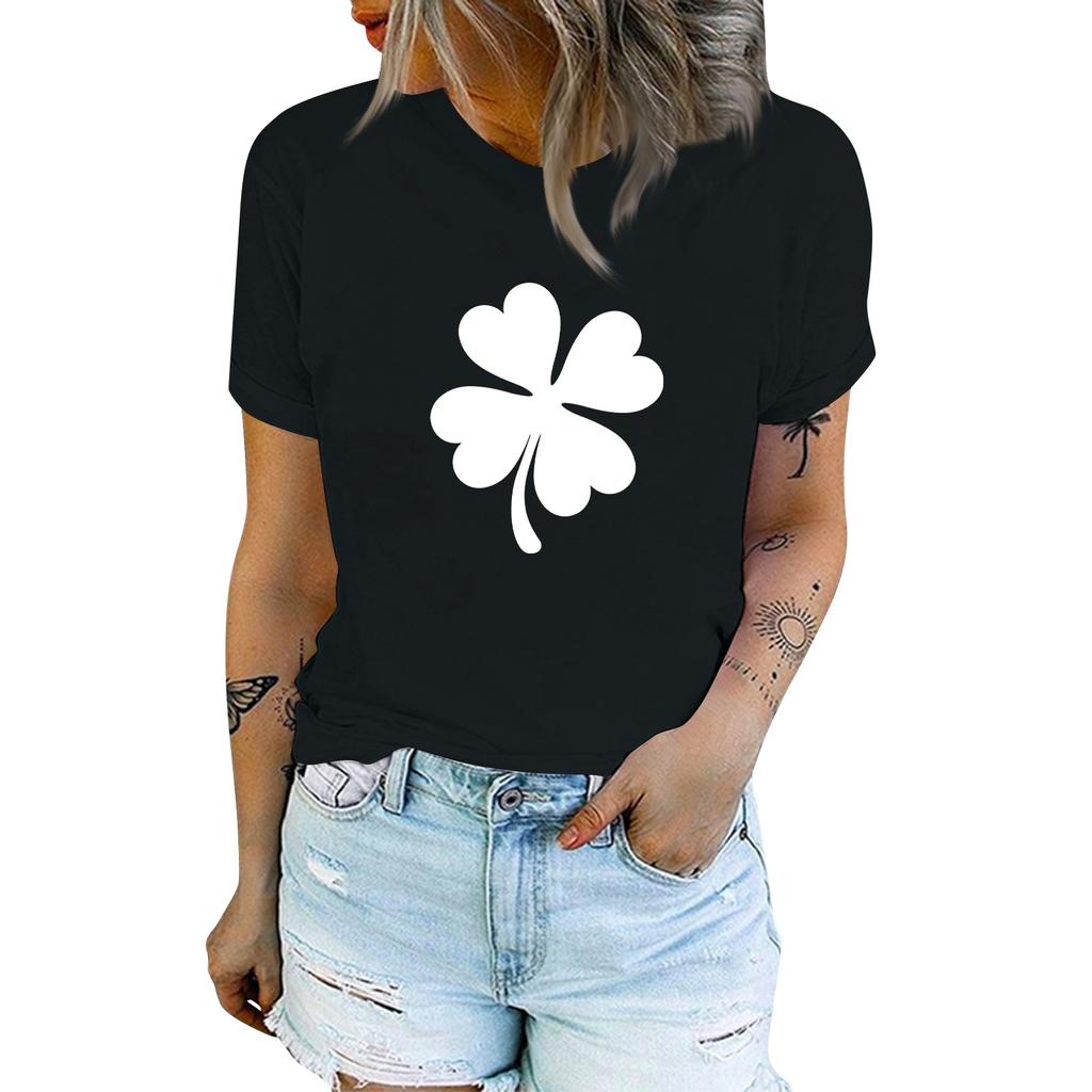 Women's Fashion Casual St. Patrick's Day Printed T-shirt Crewneck Pullover Short Sleeve Top