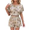 2025 European and American Cross-border Amazon Summer New Fashion Printing Set Loose Casual Shirt Shorts Two-piece Set