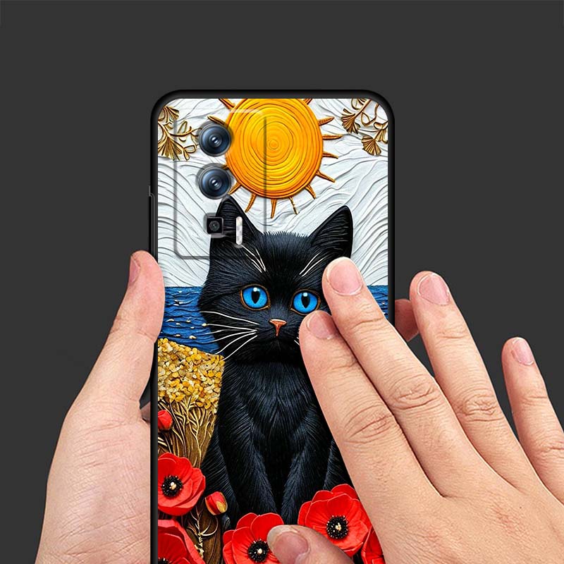 Cartoon Cat Cute For Xiaomi Redmi 12 13C 12C 13 10C 9T A2 9A 9C 7A Note 10S 8T 10 9 8 Pro 4G 5G Black Phone Case