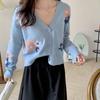 Blumen-Strickjacke für Damen, süß, niedlich, langärmelig, Strickpullover, Y2K-Streetwear, Herbst-Winter, lässige Tops